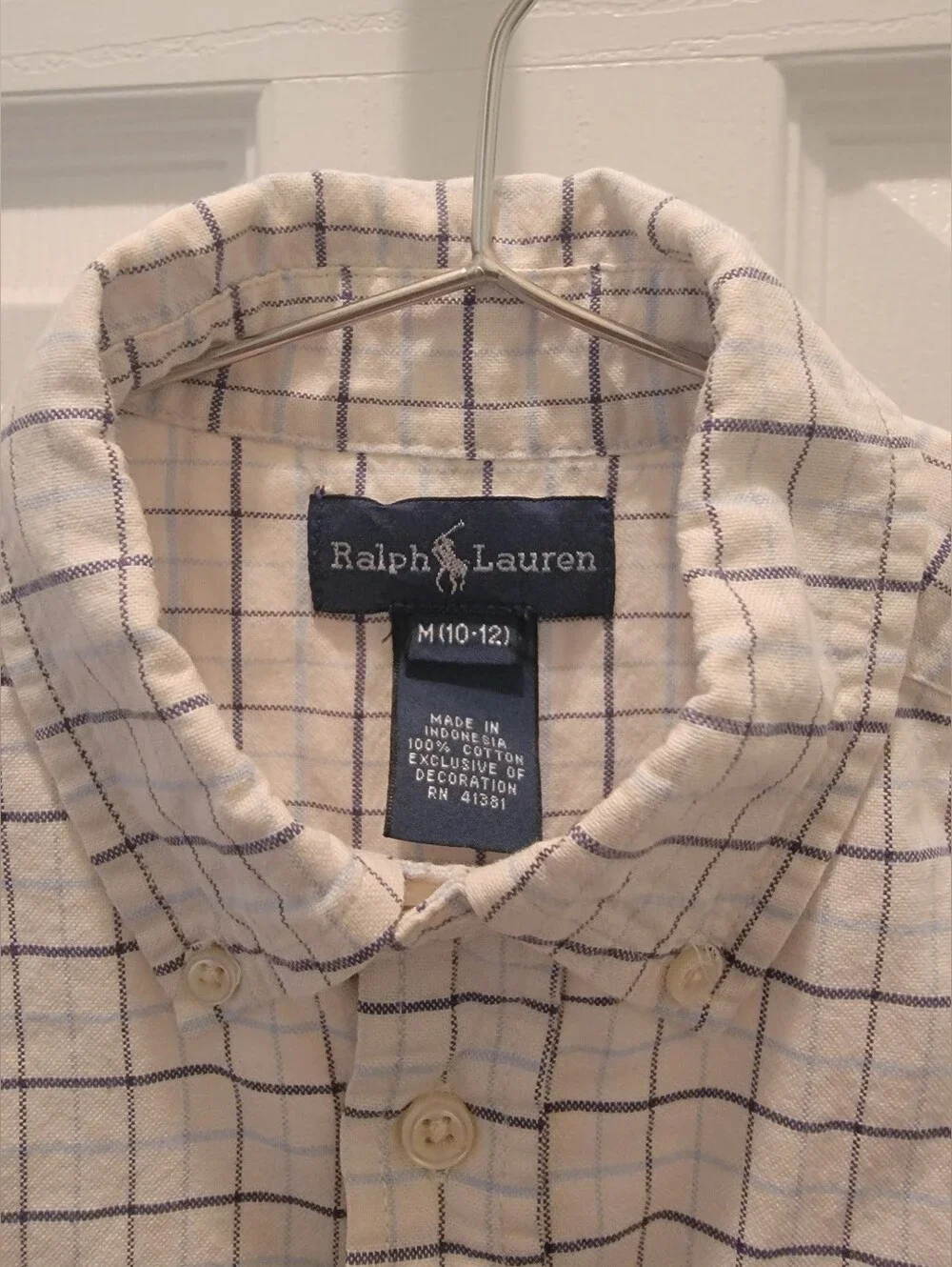 Ralph Lauren Boys Light Blue/Navy Plaid Button Up Long Sleeve Shirt - M (10-12)